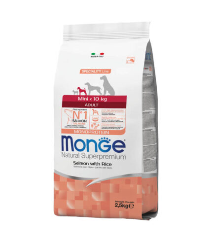 MONGE - hrana za odrasle pse malih rasa sa lososom i pirinčem (monoprotein) (2,5 kg)