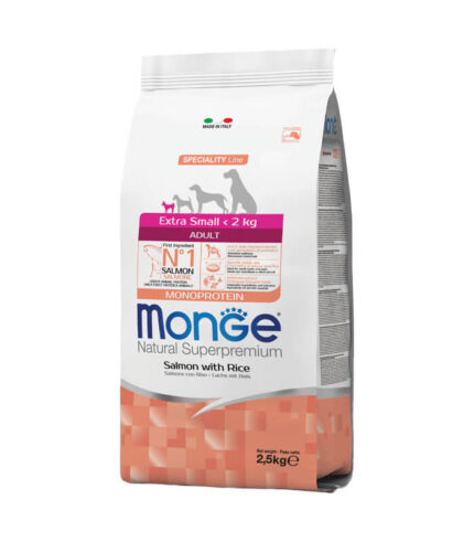 MONGE – hrana za odrasle pse ekstra malih rasa sa lososom i pirinčem (monoprotein) (2,5 kg)