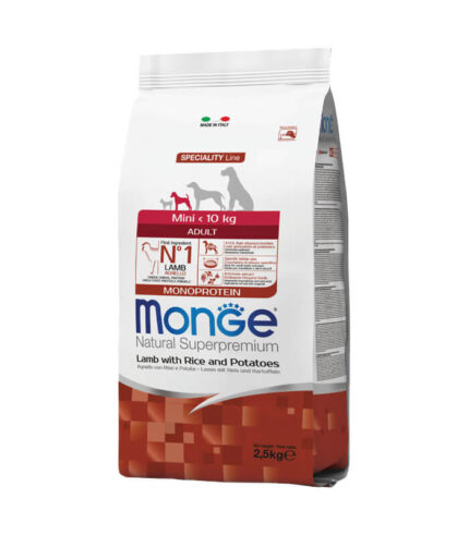 MONGE – hrana za odrasle pse malih rasa sa jagnjetinom, pirinčem i krompirom (monoprotein) (2,5 kg)
