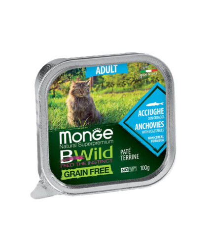 MONGE BWild Grain Free Adult Cat Anchovies Paté - pašteta sa inćunima i povrćem za odrasle mačke (100g)
