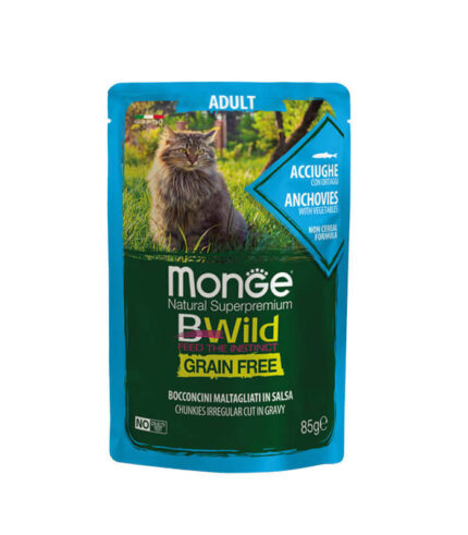 MONGE BWild Grain Free Adult Cat Anchovies - komadići u sosu sa inćunima (85g)