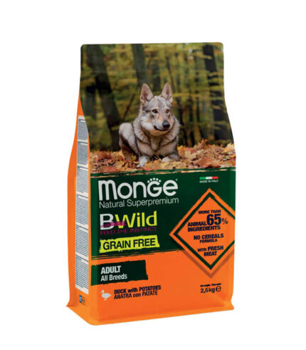 MONGE BWild Grain Free Adult Dog Duck - hrana za odrasle pse sa pačetinom 2-5kg