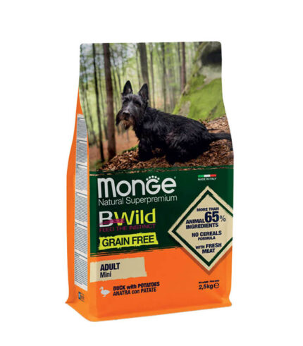 MONGE BWild Grain Free Mini Adult Dog Duck - hrana za odrasle pse malih rasa sa pačetinom (2,5kg)
