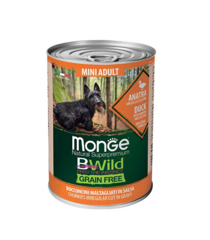 MONGE BWild Grain Free Mini Adult Dog Duck - vlažna hrana sa pačetinom, bundevom i tikvicama (400g)