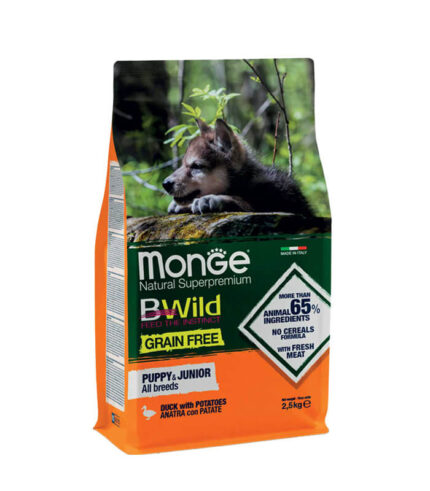 MONGE BWild Grain Free Puppy & Junior Dog Duck - hrana za štence sa pačetinom 2-5kg