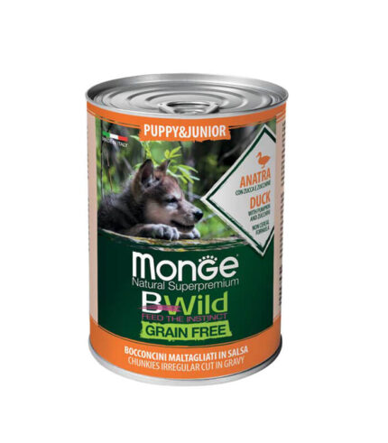 MONGE BWild Grain Free Puppy & Junior Dog Duck - vlažna hrana sa pačetinom, bundevom i tikvicama (400g)