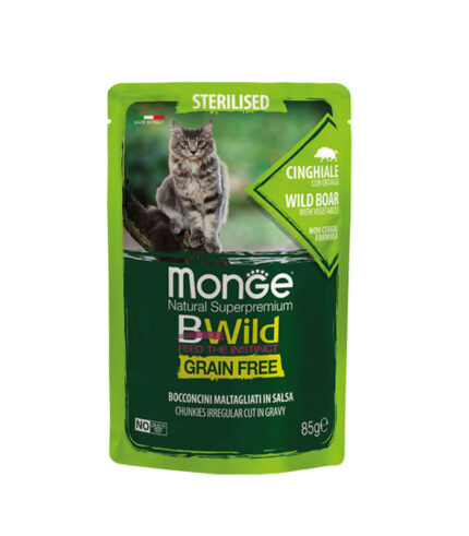 MONGE BWild Grain Free Sterilised Cat Wild Boar - komadići u sosu sa divljom svinjom (85g)