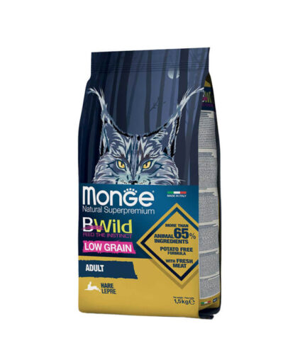 MONGE BWild Low Grain Adult Cat Hare - hrana za odrasle mačke sa zečetinom (1,5kg)