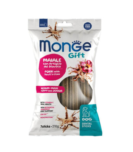 MONGE Gift Dental Puppy Medium & Maxi Pork - dental štapići sa đavoljom kandžom (210g)