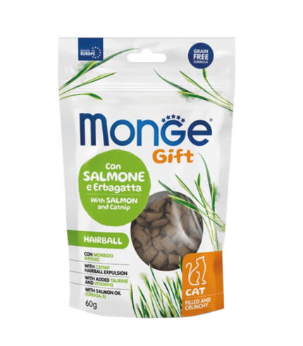 MONGE Gift Hairball Cat Salmon & Catnip - punjene hrskave poslastice (60g)