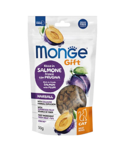 MONGE Gift Hairball Cat Salmon & Plum - mini mesne poslastice (50g)