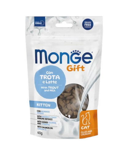 MONGE Gift Kitten Trout & Milk - punjene hrskave poslastice (60g)