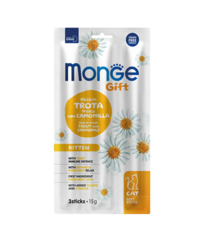 MONGE Gift Kitten Trout - soft sticks poslastica za mačiće sa pastrmkom i kamilicom (15g)