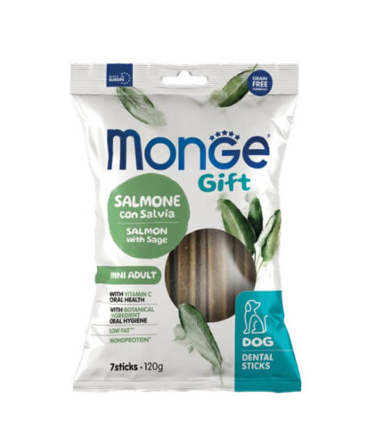 MONGE Gift Mini Dog Dental Salmon - dental štapići sa lososom i žalfijom (120g)