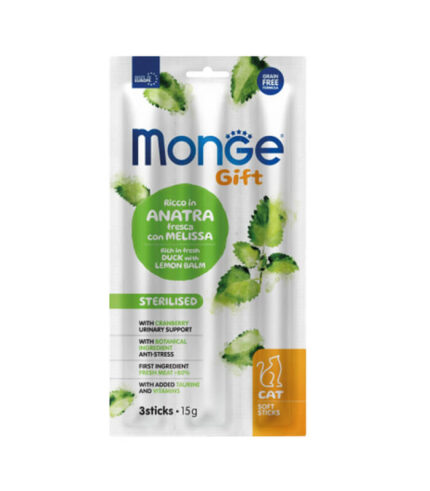 MONGE Gift Sterilised Cat Duck - soft sticks za sterilisane mačke sa pačetinom i matičnjakom (15g)