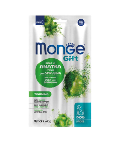 MONGE Gift Training Duck & Spirulina - štapići za trening pasa sa pačetinom (45g)