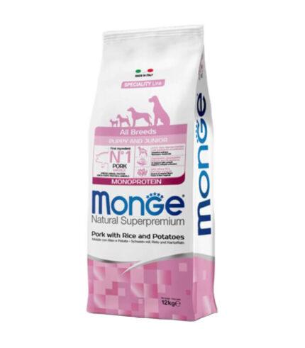 MONGE - hrana za štence i juniore svih rasa sa svinjetinom, pirinčem i krompirom (monoprotein) (12kg)