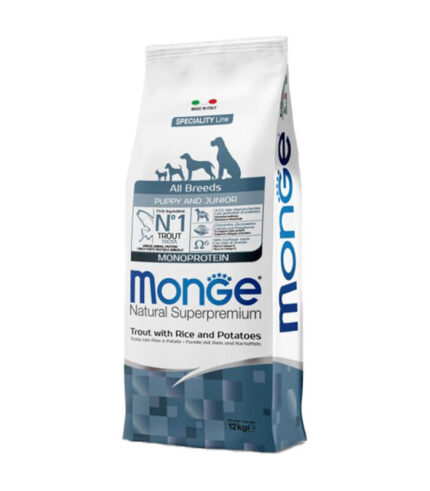 MONGE - hrana za štence i juniore svih rasa sa pastrmkom, pirinčem i krompirom (monoprotein) (12kg)