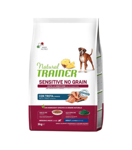 TRAINER Specialty Nutrition No Grain Monoproteico Animale Medium & Maxi Adult with Trout - hrana za odrasle pse srednjih i velikih rasa - sa pastrmkom (3kg)