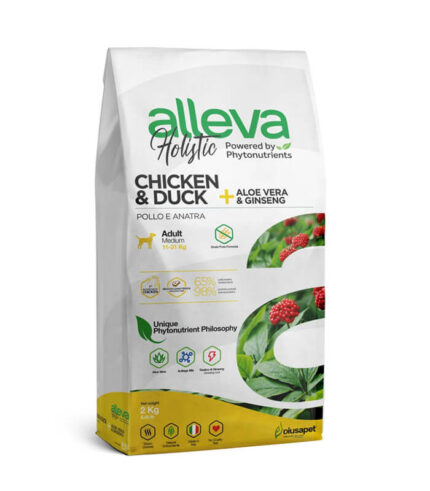 ALLEVA Holistic Adult Chicken & Duck + Aloe Vera & Ginseng - grain free hrana za odrasle pse srednjih rasa sa piletinom i pačetinom (2kg)
