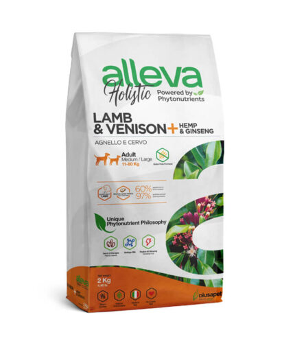 ALLEVA Holistic Adult Medium-Maxi Venison & Lamb + Hemp & Ginseng - grain free hrana za odrasle pse srednjih i velikih rasa sa jagnjetinom i divljači (2kg)