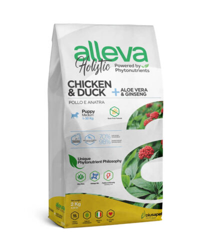 ALLEVA Holistic Puppy Medium Chicken & Duck + Aloe Vera & Ginseng - grain free hrana za štence srednjih rasa sa piletinom i pačetinom (2kg)