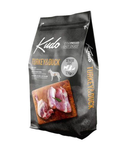 KUDO Turkey & Duck Senior - Light - hladno presovana hrana za starije pse i pse sklone gojenju sa ćuretinom i pačetinom (12kg)
