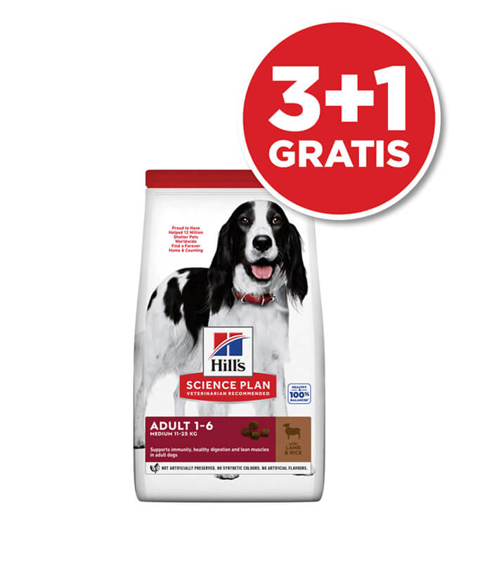 Hill’s Science Plan Medium Adult - hrana za odrasle pse srednjih rasa sa jagnjetinom i pirinčem (14kg) 3+1 GRATIS Hill’s Science Plan Medium Adult - hrana za odrasle pse srednjih rasa sa jagnjetinom i pirinčem (14kg) 3+1 GRATIS