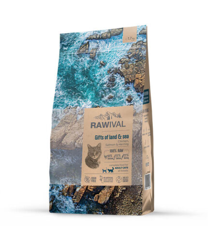 RAWIVAL Gifts of Land and Sea Adult Cat - piletina, losos i haringa za odrasle mačke 1.7kg