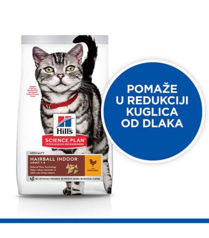 Hill’s Science Plan Adult Hairball Indoor - hrana za odrasle kućne mačke sa piletinom protiv nakupljanja progutane dlake (1.5kg)