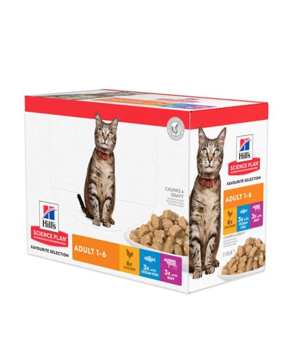 Hill’s Science Plan Adult Multipack - vlažna hrana za odrasle mačke sa piletinom_6, govedinom_3 i okeanskom ribom_3 (12x85g)